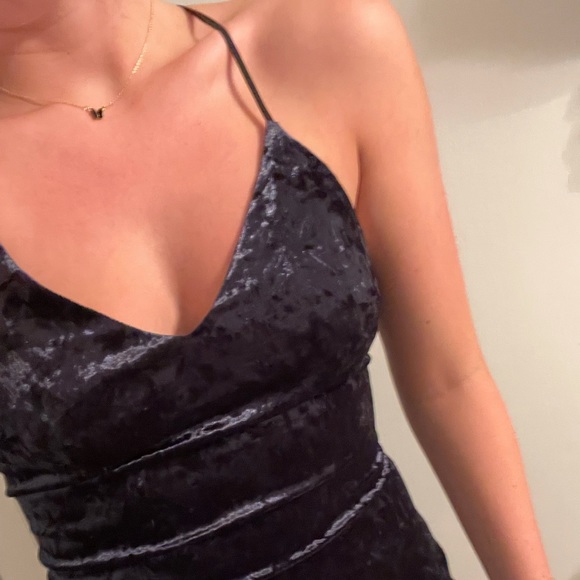 Navy Velvet Mini Dress - Picture 2 of 3